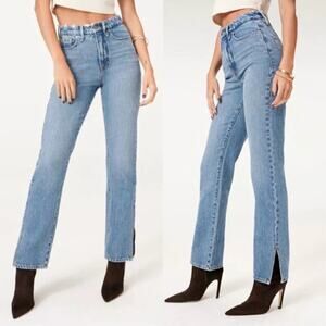 Good American Good Boy High Rise Straight Split Hem Jeans in Blue941